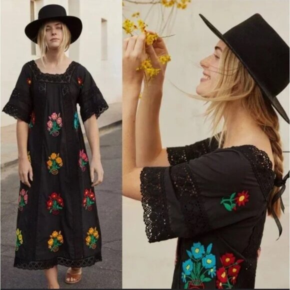 Christy Dawn Embroidered Maxi Dress Size XS/S Vivimos Boho Hippie Sustainable - Picture 1 of 13